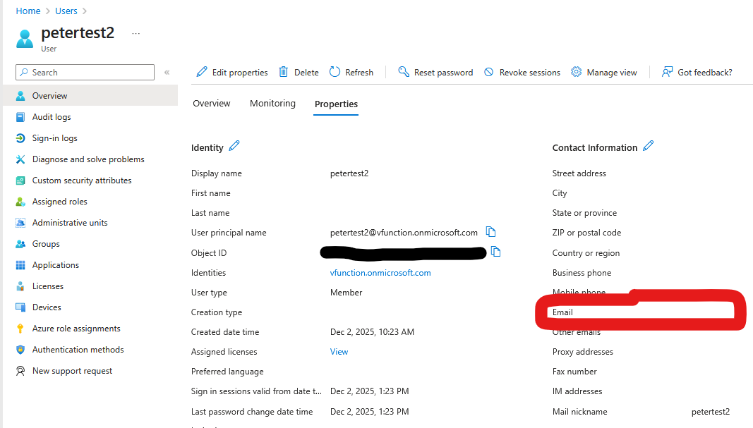 Entra ID Contact Information’s Email